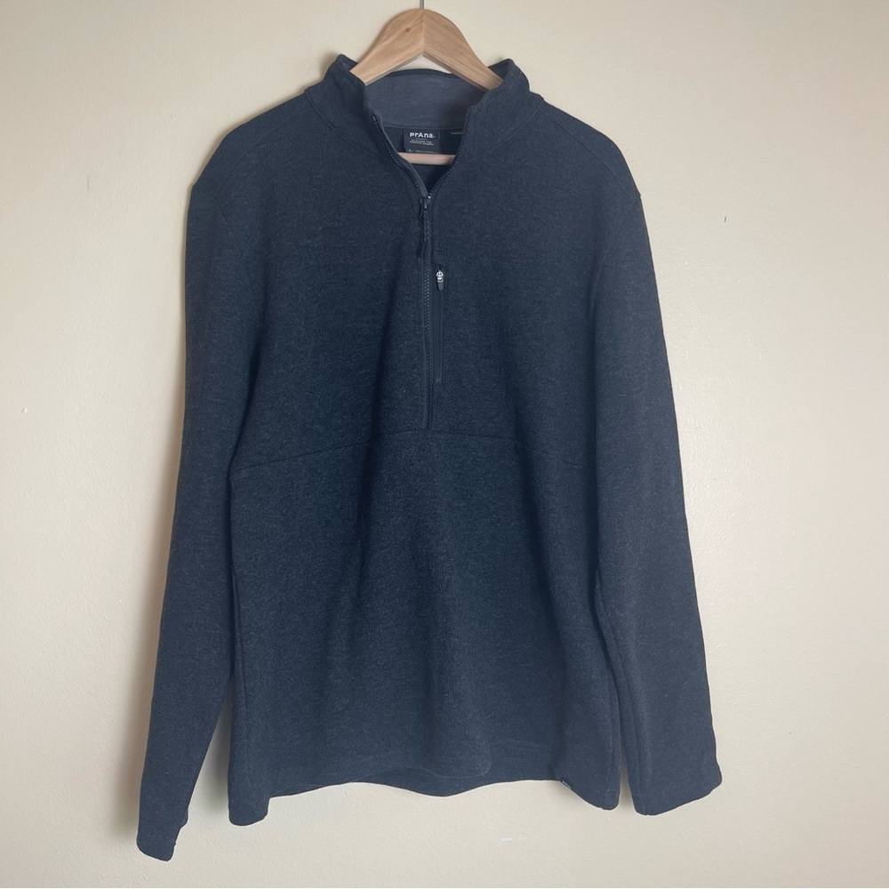 Prana Mens Wool Blend Jacket Large Gray Standard Fit 1/4 Zip Outdoor Hiking